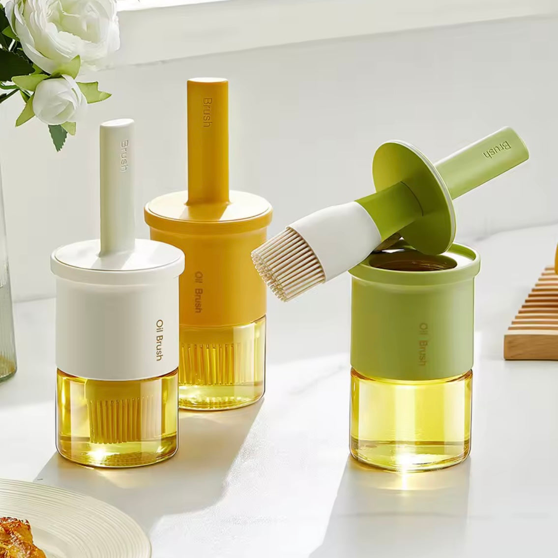 Bouteille Distributrice d’Huile & Sauce 2-en-1 avec Pinceau