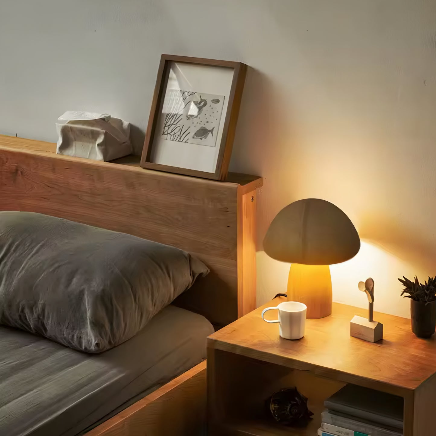 Lampe de Chevet Champignon en Bois